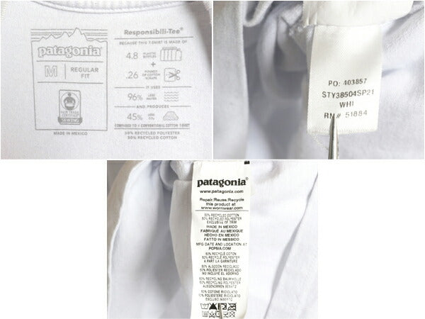 パタゴニア 両面 プリント 半袖 Tシャツ メンズ M 古着 21年製 アウトドア 染込み P6 ボックスロゴ バックプリント シンプル カットソー 白