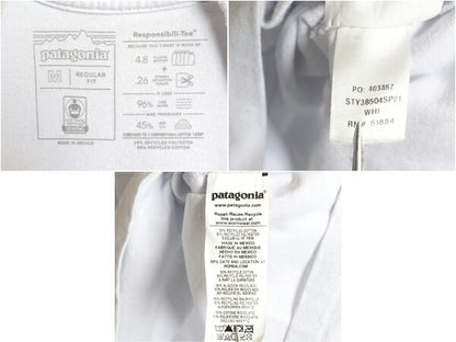 パタゴニア 両面 プリント 半袖 Tシャツ メンズ M 古着 21年製 アウトドア 染込み P6 ボックスロゴ バックプリント シンプル カットソー 白