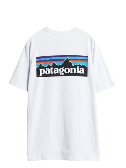 パタゴニア 両面 プリント 半袖 Tシャツ メンズ M 古着 21年製 アウトドア 染込み P6 ボックスロゴ バックプリント シンプル カットソー 白