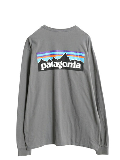 パタゴニア 両面 プリント 長袖 Tシャツ メンズ M 22年製 アウトドア ロンT ロングスリーブ カットソー ボックスロゴ P6 バックプリント 灰