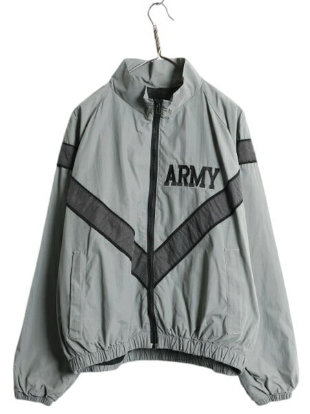 90s 米軍実物 US ARMY ナイロン トレーニング ジャケット MEDIUM SHORT 古着 99年製 オールド 軍物 PFU ミリタリー ブルゾン ジャンパー 灰