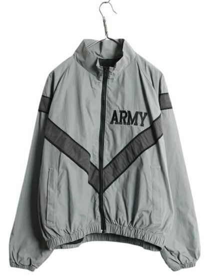 90s 米軍実物 US ARMY ナイロン トレーニング ジャケット MEDIUM SHORT 古着 99年製 オールド 軍物 PFU ミリタリー ブルゾン ジャンパー 灰