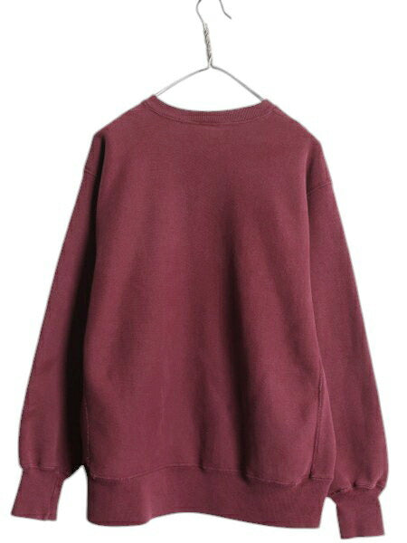 90s USA製 カレッジ プリント スウェット メンズ XL オールド ヘビーウェイト トレーナー 裏起毛 クルーネック 大きいサイズ バーガンディ