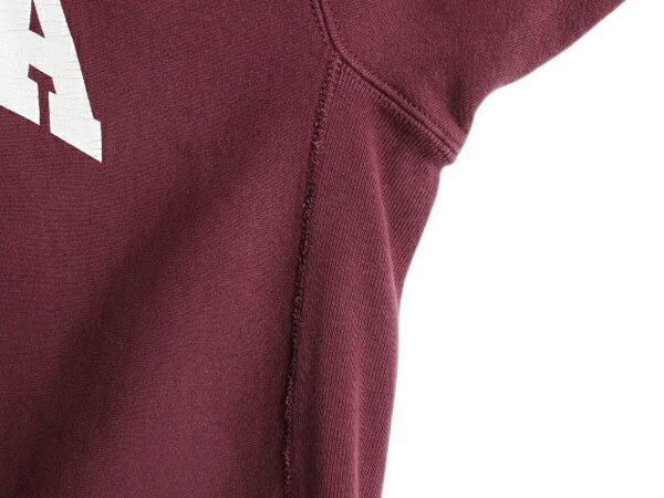 90s USA製 カレッジ プリント スウェット メンズ XL オールド ヘビーウェイト トレーナー 裏起毛 クルーネック 大きいサイズ バーガンディ