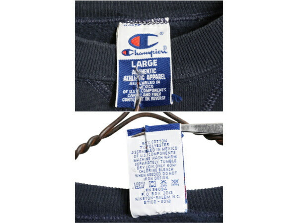 90s チャンピオン ワンポイント スウェット メンズ レディース L 古着 90年代 オールド Champion 裏起毛 トレーナー スクリプト ロゴ 刺繍