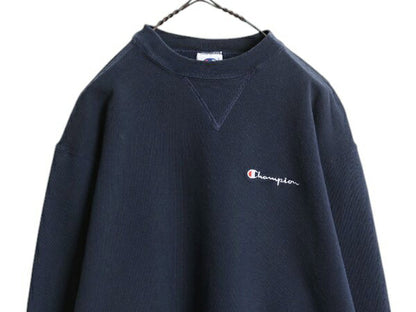 90s チャンピオン ワンポイント スウェット メンズ レディース L 古着 90年代 オールド Champion 裏起毛 トレーナー スクリプト ロゴ 刺繍