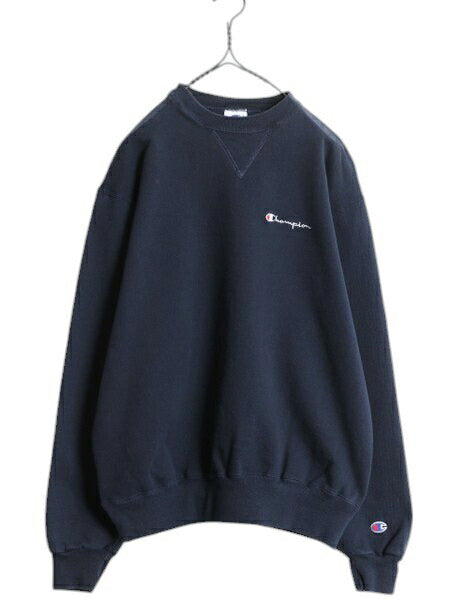 90s チャンピオン ワンポイント スウェット メンズ レディース L 古着 90年代 オールド Champion 裏起毛 トレーナー スクリプト ロゴ 刺繍
