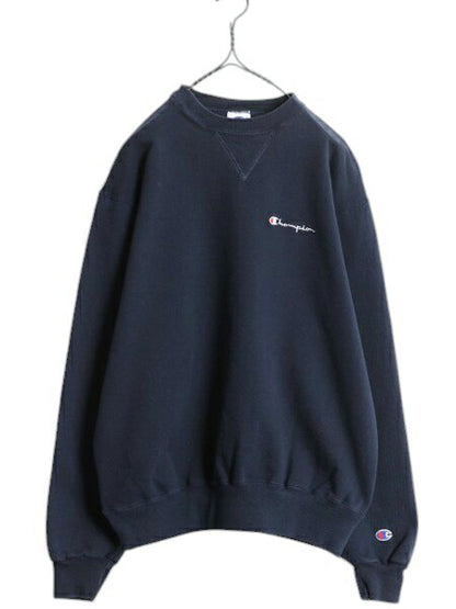 90s チャンピオン ワンポイント スウェット メンズ レディース L 古着 90年代 オールド Champion 裏起毛 トレーナー スクリプト ロゴ 刺繍