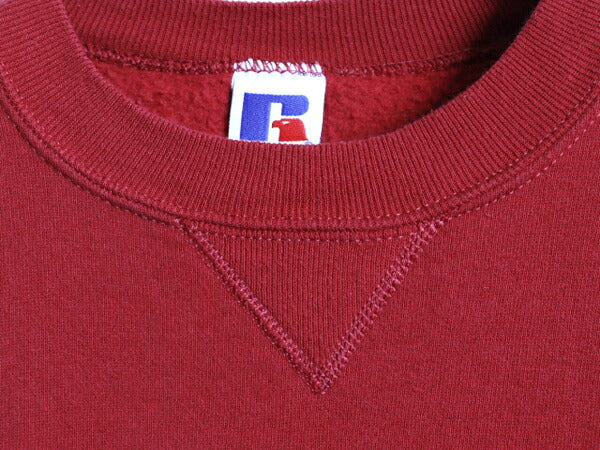 90s USA製 ラッセル 無地 スウェット メンズ レディース M 古着 90年代 オールド RUSSELL トレーナー 前V 裏起毛 スエット クルーネック 赤