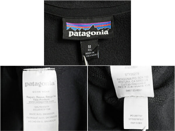パタゴニア マイクロD ハーフジップ フリース プルオーバー レディース M / 古着 17年製 Patagonia ロンT 長袖 Tシャツ 薄手 ブラック 企業