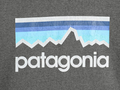 パタゴニア プリント スウェット フード パーカー メンズ S 古着 15年製 Patagonia トレーナー プルオーバー ストレッチ アウトドア グレー
