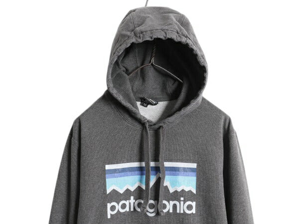 パタゴニア プリント スウェット フード パーカー メンズ S 古着 15年製 Patagonia トレーナー プルオーバー ストレッチ アウトドア グレー