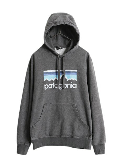 パタゴニア プリント スウェット フード パーカー メンズ S 古着 15年製 Patagonia トレーナー プルオーバー ストレッチ アウトドア グレー