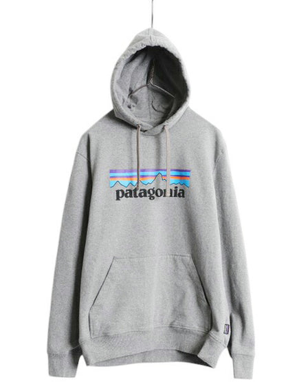 パタゴニア プリント スウェット フード パーカー メンズ M / 19年製 Patagonia トレーナー プルオーバー ストレッチ アウトドア 裏起毛 灰