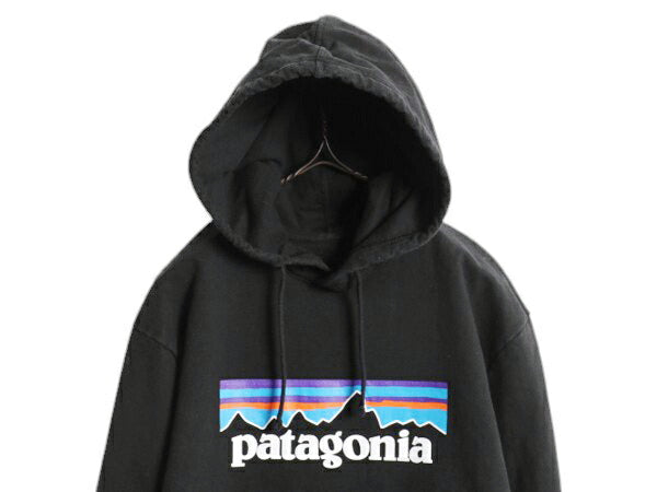 パタゴニア プリント スウェット フード パーカー メンズ M / 18年製 Patagonia トレーナー プルオーバー ストレッチ アウトドア 裏起毛 黒