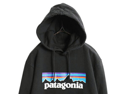パタゴニア プリント スウェット フード パーカー メンズ M / 18年製 Patagonia トレーナー プルオーバー ストレッチ アウトドア 裏起毛 黒