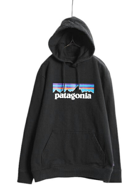 パタゴニア プリント スウェット フード パーカー メンズ M / 18年製 Patagonia トレーナー プルオーバー ストレッチ アウトドア 裏起毛 黒