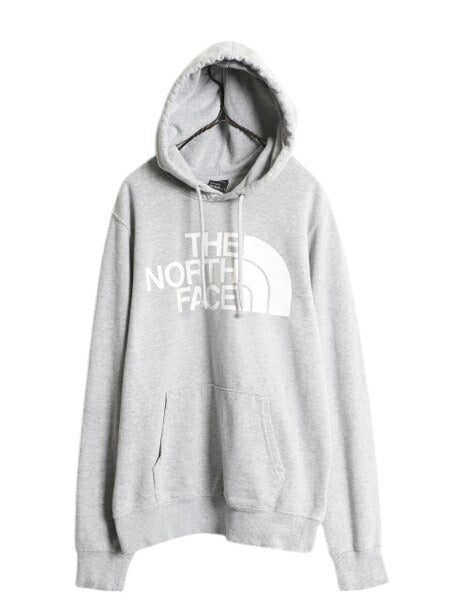 ノースフェイス プリント スウェット フード パーカー メンズ S / 古着 The North Face 裏起毛 プルオーバー トレーナー アウトドア グレー