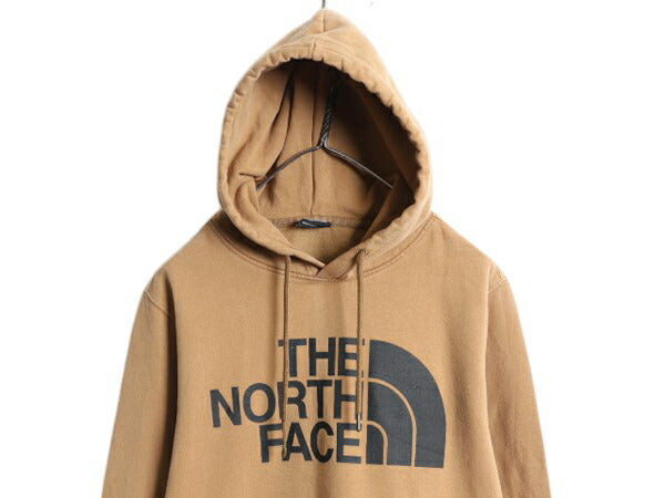 ノースフェイス プリント スウェット フード パーカー メンズ L The North Face 裏起毛 プルオーバー トレーナー スエット ライト ブラウン