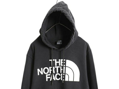 ノースフェイス プリント スウェット フード パーカー メンズ L 古着 The North Face 裏起毛 プルオーバー トレーナー アウトドア ブラック