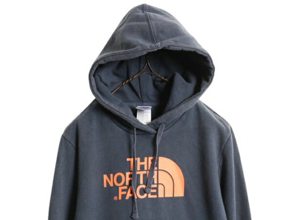 ノースフェイス プリント スウェット フード パーカー レディース М / 古着 The North Face プルオーバー 裏起毛 トレーナー スエット 紺