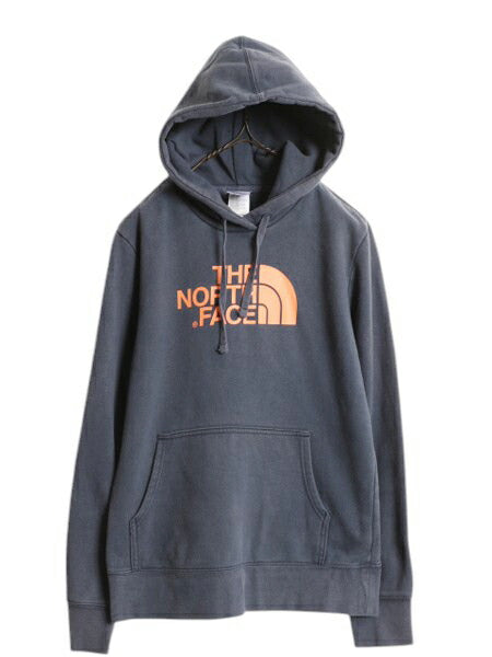 ノースフェイス プリント スウェット フード パーカー レディース М / 古着 The North Face プルオーバー 裏起毛 トレーナー スエット 紺
