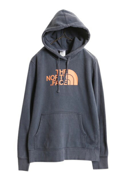 ノースフェイス プリント スウェット フード パーカー レディース М / 古着 The North Face プルオーバー 裏起毛 トレーナー スエット 紺