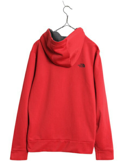 ノースフェイス プリント フード パーカー メンズ S / 古着 The North Face ジャージ 素材 ストレッチ 裏 フリース プルオーバー ツートン