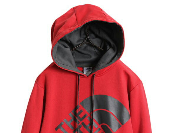 ノースフェイス プリント フード パーカー メンズ S / 古着 The North Face ジャージ 素材 ストレッチ 裏 フリース プルオーバー ツートン