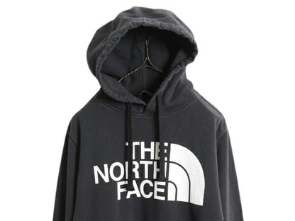 ノースフェイス プリント スウェット フード パーカー メンズ S 古着 The North Face プルオーバー 裏起毛 トレーナー アウトドア 薄手 黒