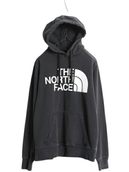 ノースフェイス プリント スウェット フード パーカー メンズ S 古着 The North Face プルオーバー 裏起毛 トレーナー アウトドア 薄手 黒