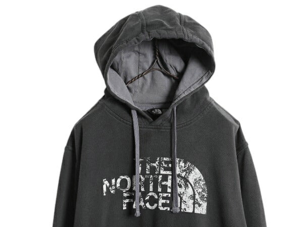 ノースフェイス プリント スウェット フード パーカー メンズ L The North Face プルオーバー トレーナー 裏起毛 グラフィック ツートン 黒