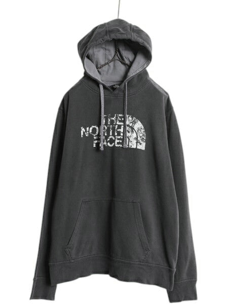 ノースフェイス プリント スウェット フード パーカー メンズ L The North Face プルオーバー トレーナー 裏起毛 グラフィック ツートン 黒