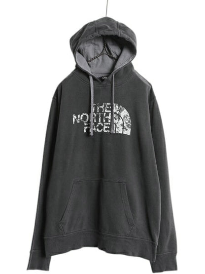 ノースフェイス プリント スウェット フード パーカー メンズ L The North Face プルオーバー トレーナー 裏起毛 グラフィック ツートン 黒