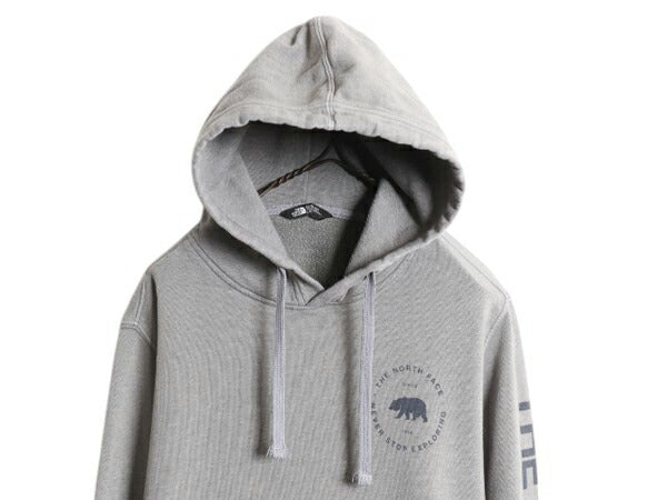 ノースフェイス ベア イラスト プリント スウェット フード パーカー メンズ L / 古着 The North Face プルオーバー 裏起毛 アウトドア 灰