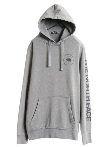 ノースフェイス ベア イラスト プリント スウェット フード パーカー メンズ L / 古着 The North Face プルオーバー 裏起毛 アウトドア 灰