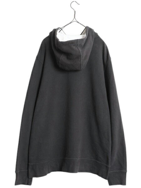 US企画 ノースフェイス プリント スウェット フード パーカー メンズ XL 黒 古着 The North Face プルオーバー トレーナー 裏起毛 ツートン