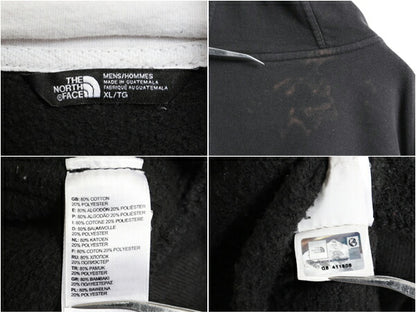 US企画 ノースフェイス プリント スウェット フード パーカー メンズ XL 黒 古着 The North Face プルオーバー トレーナー 裏起毛 ツートン