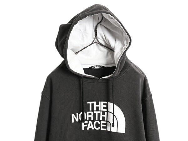 US企画 ノースフェイス プリント スウェット フード パーカー メンズ XL 黒 古着 The North Face プルオーバー トレーナー 裏起毛 ツートン