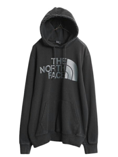 ノースフェイス プリント スウェット フード パーカー メンズ М / The North Face 裏起毛 プルオーバー トレーナー アウトドア ブラック