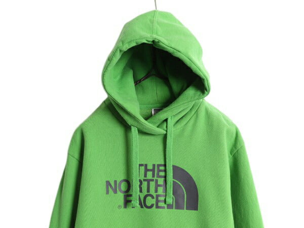 ノースフェイス プリント スウェット フード パーカー メンズ M 古着 The North Face プルオーバー トレーナー アウトドア 裏起毛 グリーン