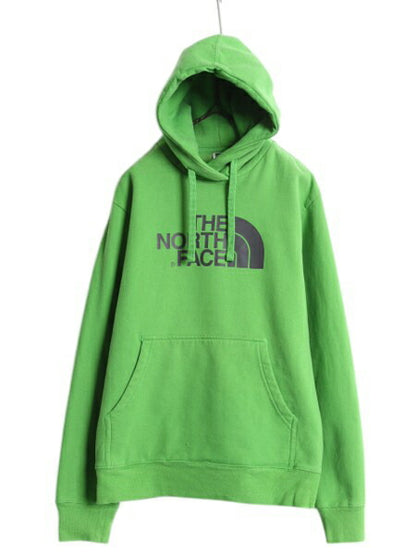 ノースフェイス プリント スウェット フード パーカー メンズ M 古着 The North Face プルオーバー トレーナー アウトドア 裏起毛 グリーン