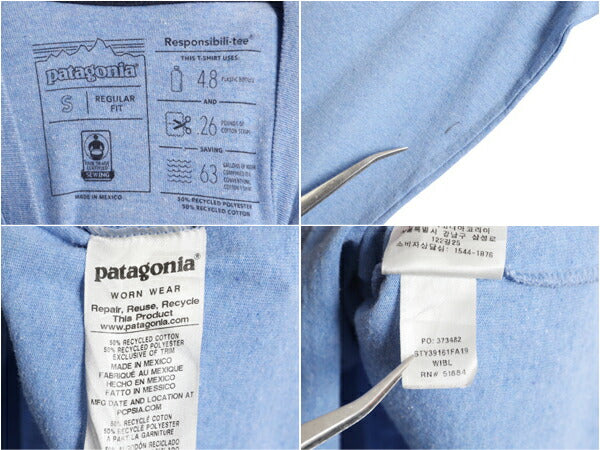 パタゴニア 両面 プリント 長袖 Tシャツ メンズ S / 古着 19年製 Patagonia アウトドア ロンT ロングスリーブ ロゴT P6 バックプリント 青
