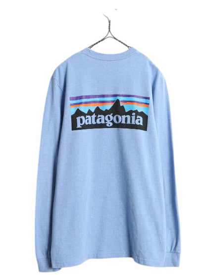 パタゴニア 両面 プリント 長袖 Tシャツ メンズ S / 古着 19年製 Patagonia アウトドア ロンT ロングスリーブ ロゴT P6 バックプリント 青