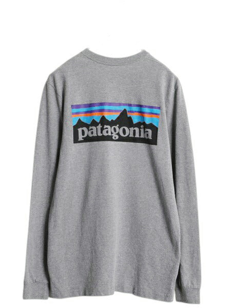 パタゴニア 両面 プリント 長袖 Tシャツ メンズ S / 古着 18年製 Patagonia アウトドア ロンT ロングスリーブ ロゴT P6 バックプリント 灰
