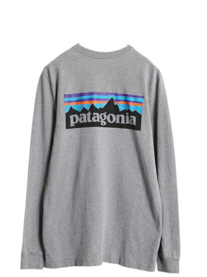 パタゴニア 両面 プリント 長袖 Tシャツ メンズ S / 古着 18年製 Patagonia アウトドア ロンT ロングスリーブ ロゴT P6 バックプリント 灰