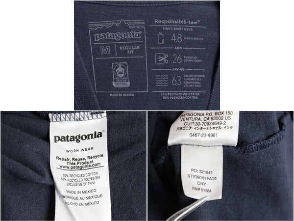 パタゴニア 両面 プリント 長袖 Tシャツ メンズ М / 古着 18年製 Patagonia アウトドア ロンT ロングスリーブ ロゴT P6 バックプリント 紺