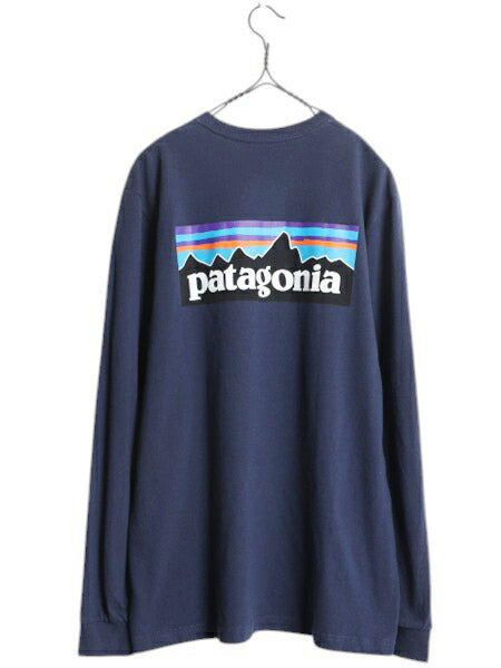 パタゴニア 両面 プリント 長袖 Tシャツ メンズ М / 古着 18年製 Patagonia アウトドア ロンT ロングスリーブ ロゴT P6 バックプリント 紺