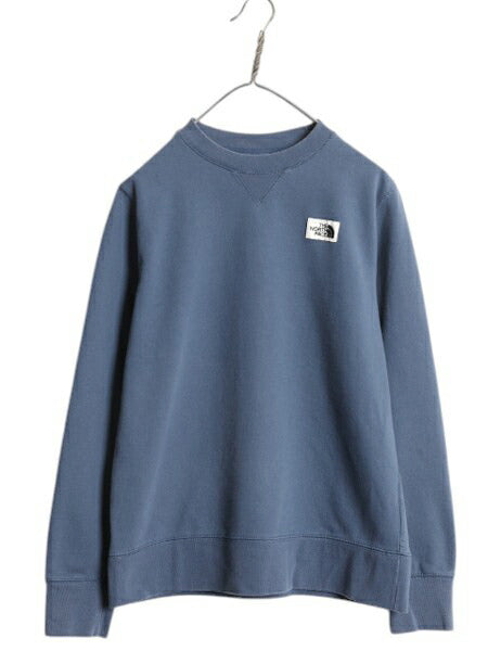 US企画 ノースフェイス クルーネック スウェット レディース M 古着 The North Face 裏起毛 アウトドア ワンポイント トレーナー 薄手 前V
