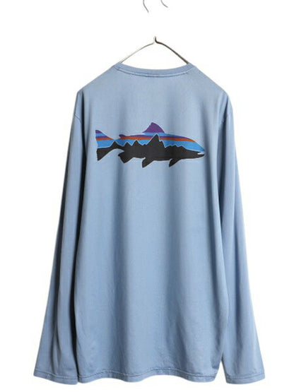 パタゴニア 両面 プリント 長袖 Tシャツ メンズ M 18年製 Patagonia ストレッチ ロンT ロングスリーブ フィッツロイ トラウト グラフィック